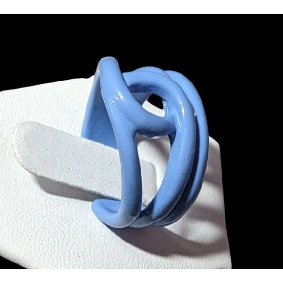 Abstract Metal Blue Enamel Coated Fashion Ring Size 8 - Picture 4 of 13